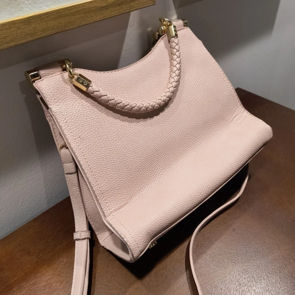 Miztique Vegan Leather Handbag pink blush women's crossbody handle woven girl lu